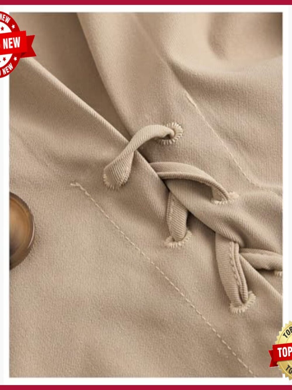Double Breasted Trench Coat with Lapel Puff Sleeves Regular Fit - Picture 4 of 5